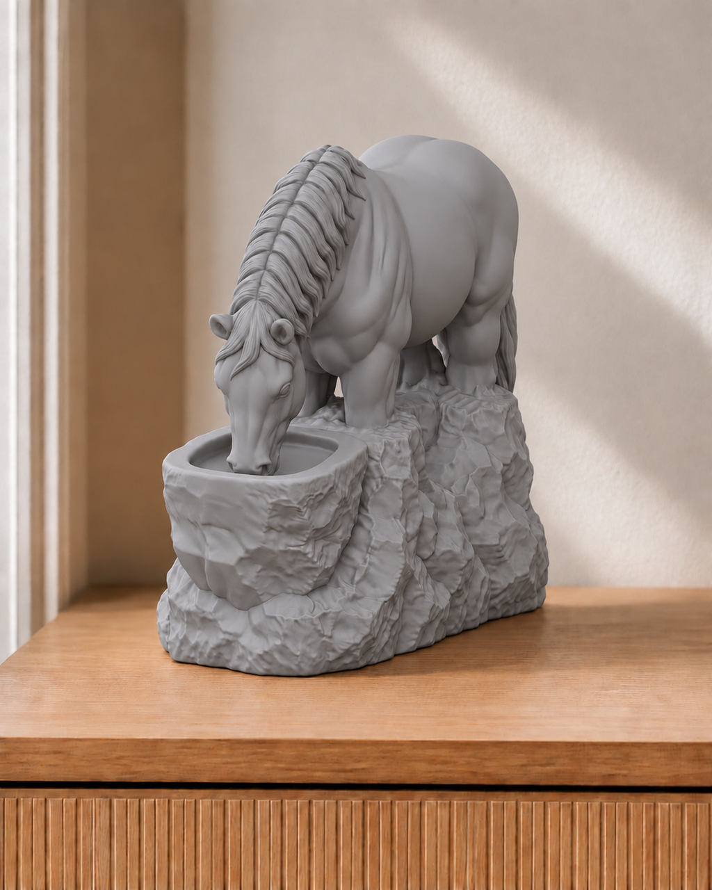 Pferd trinkend – Pferdefigur – 05 grau