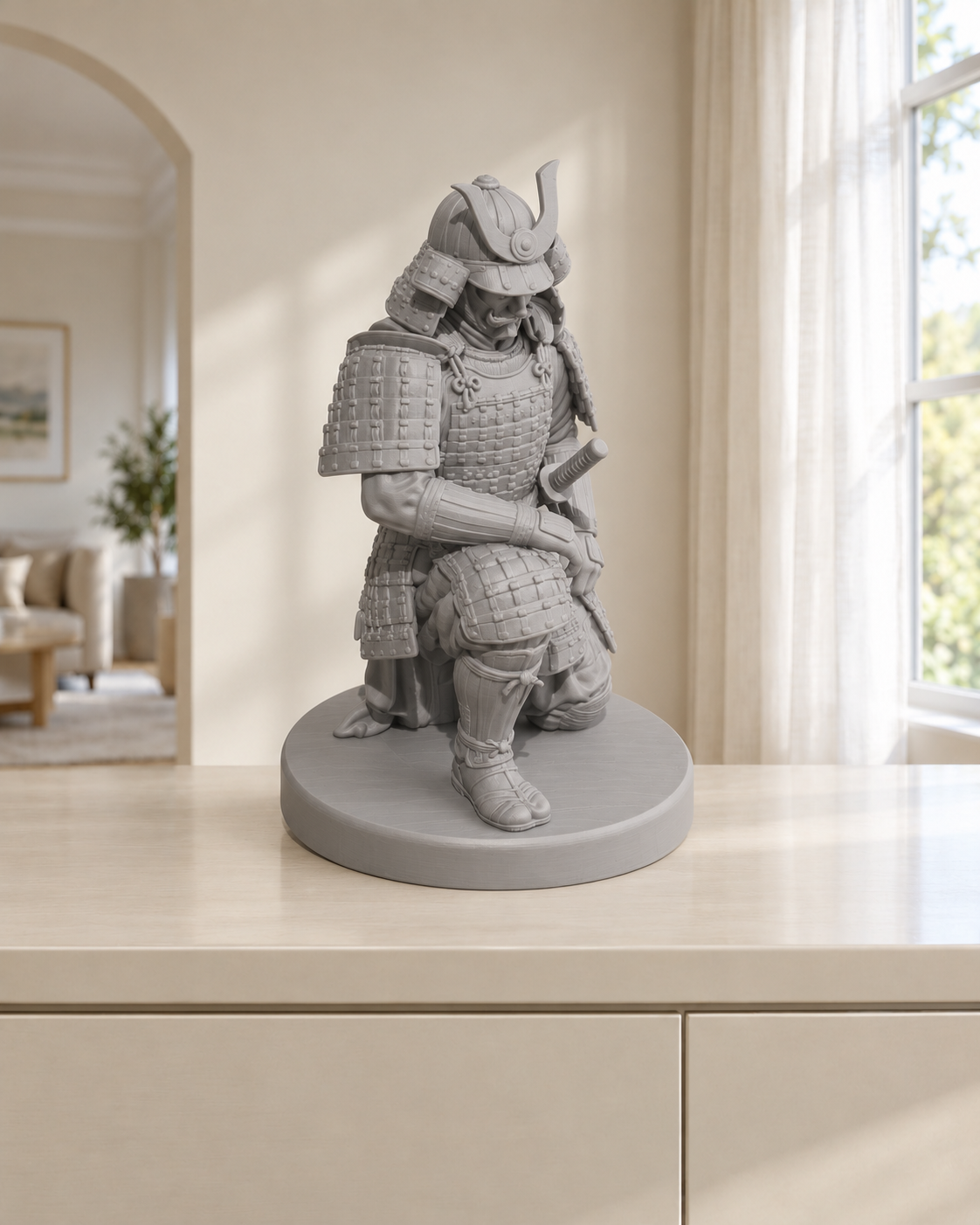 Samurai kniend - Grau – gedruckt
