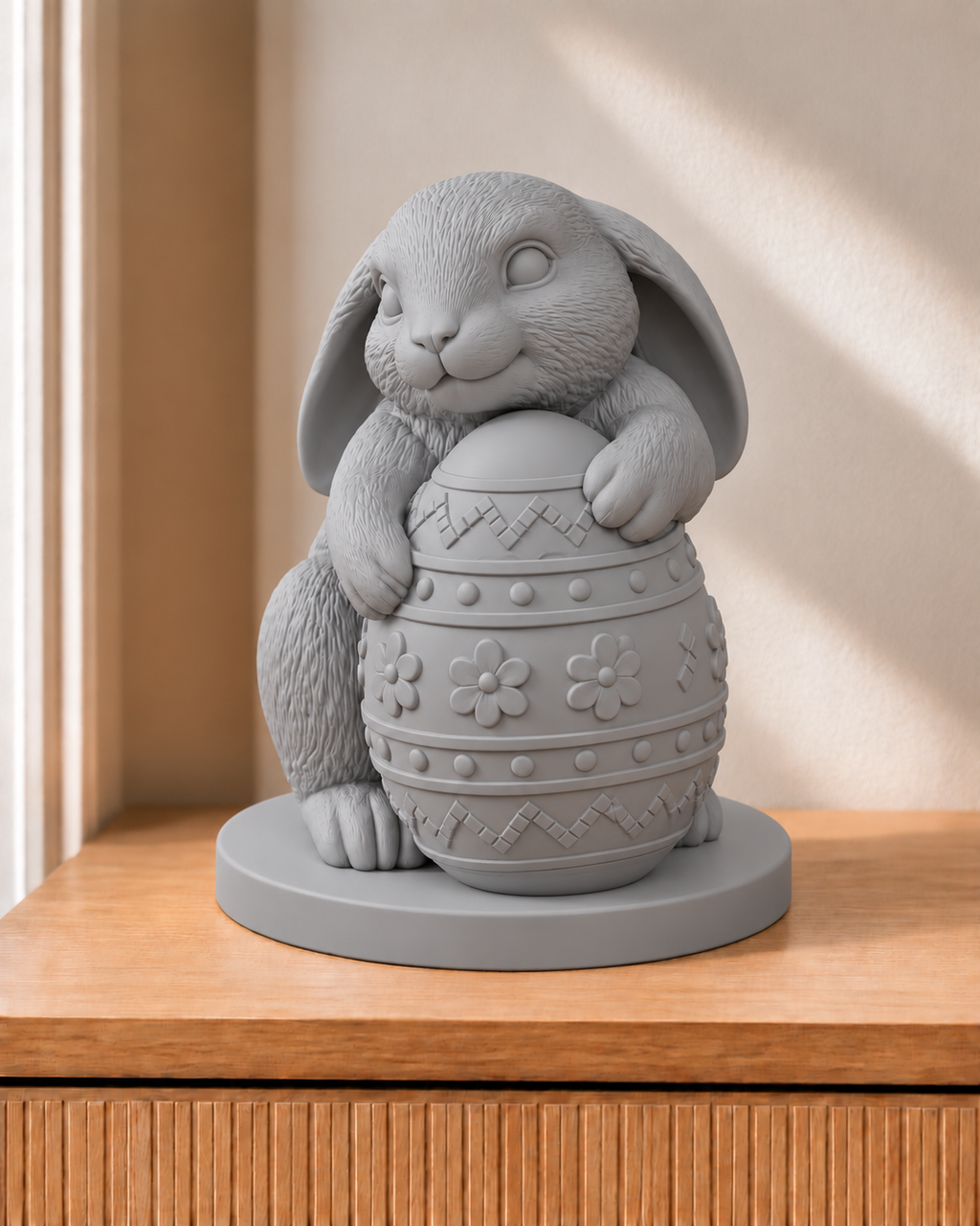Hase mit Ei – Hasenfigur – 05 grau