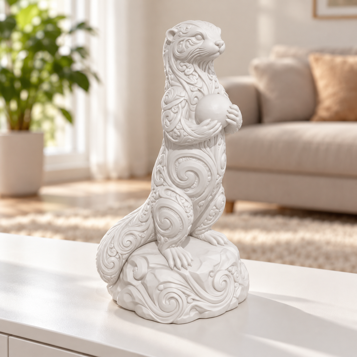 Otter mit Stein Ornament - Weiss gedruckt Wohnzimmer