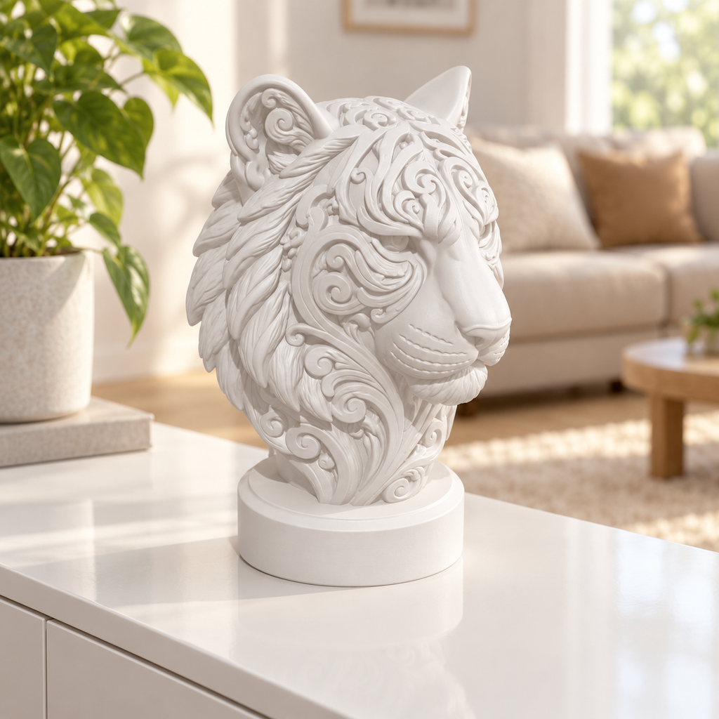 Tigerbüste Ornament - Weiss gedruckt Wohnzimmer
