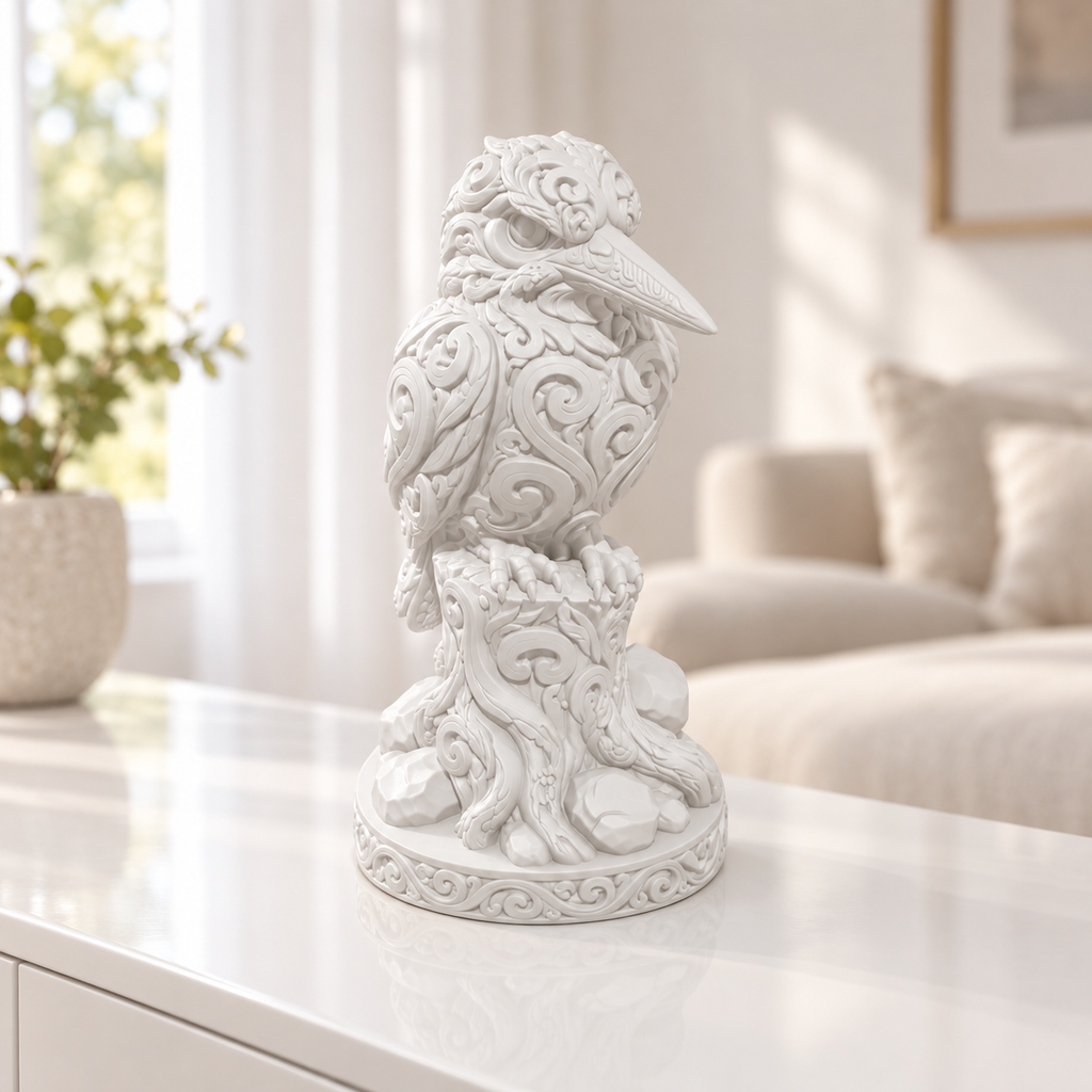 Eisvogel auf Stamm Ornament - Weiss gedruckt Wohnzimmer