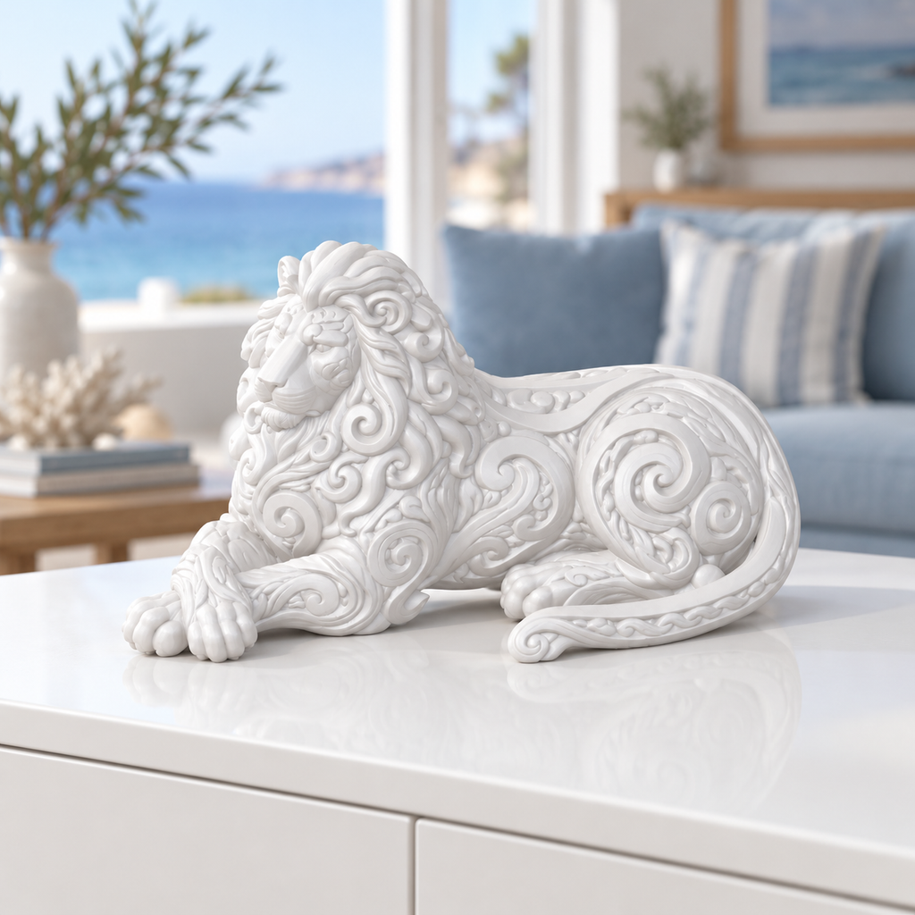 Liegender Löwe Ornament - Weiss gedruckt Wohnzimmer