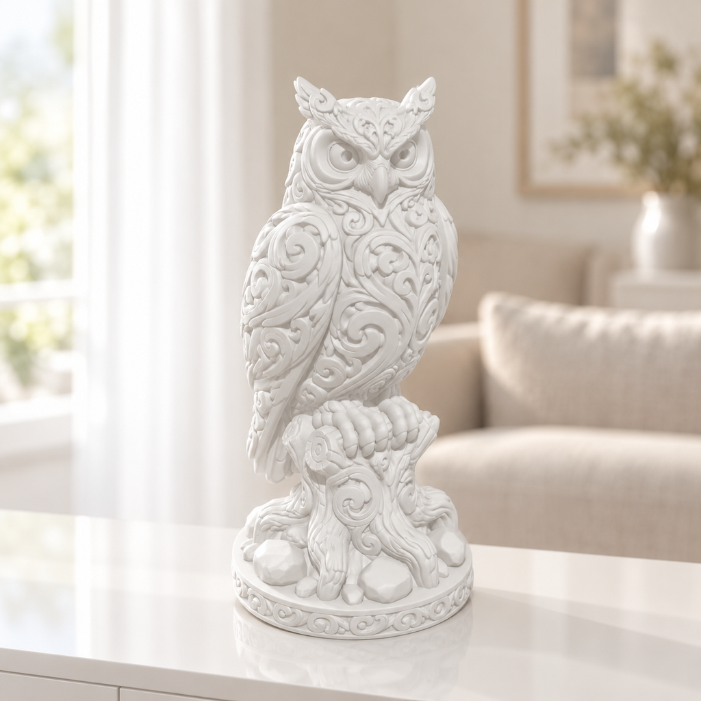Uhu auf Baumstumpf Ornament - Weiss gedruckt Wohnzimmer