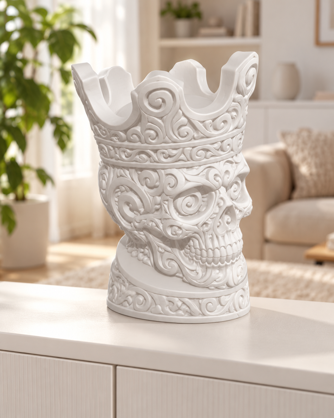 Totenkopf mit Krone Ornament - Weiss gedruckt Wohnzimmer