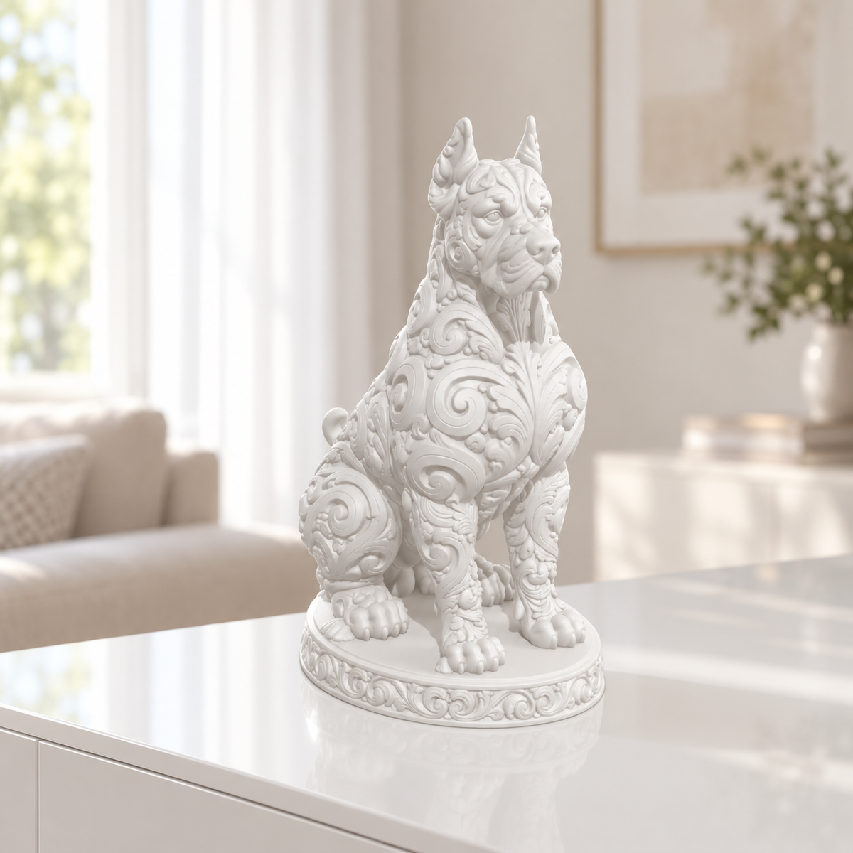 Dobermann sitzend Ornament - Weiss gedruckt Wohnzimmer