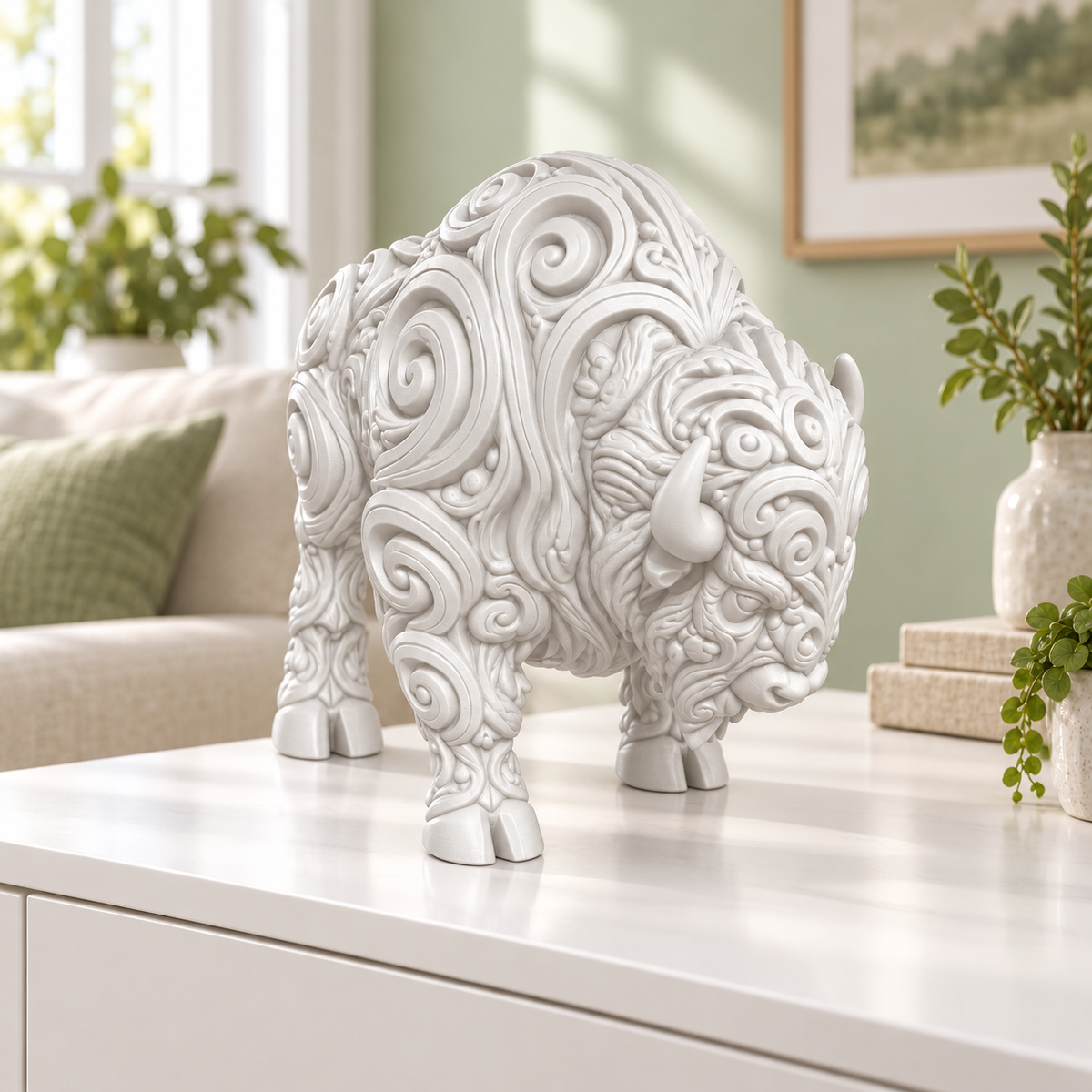 Bison Ornament - Weiss gedruckt Wohnzimmer