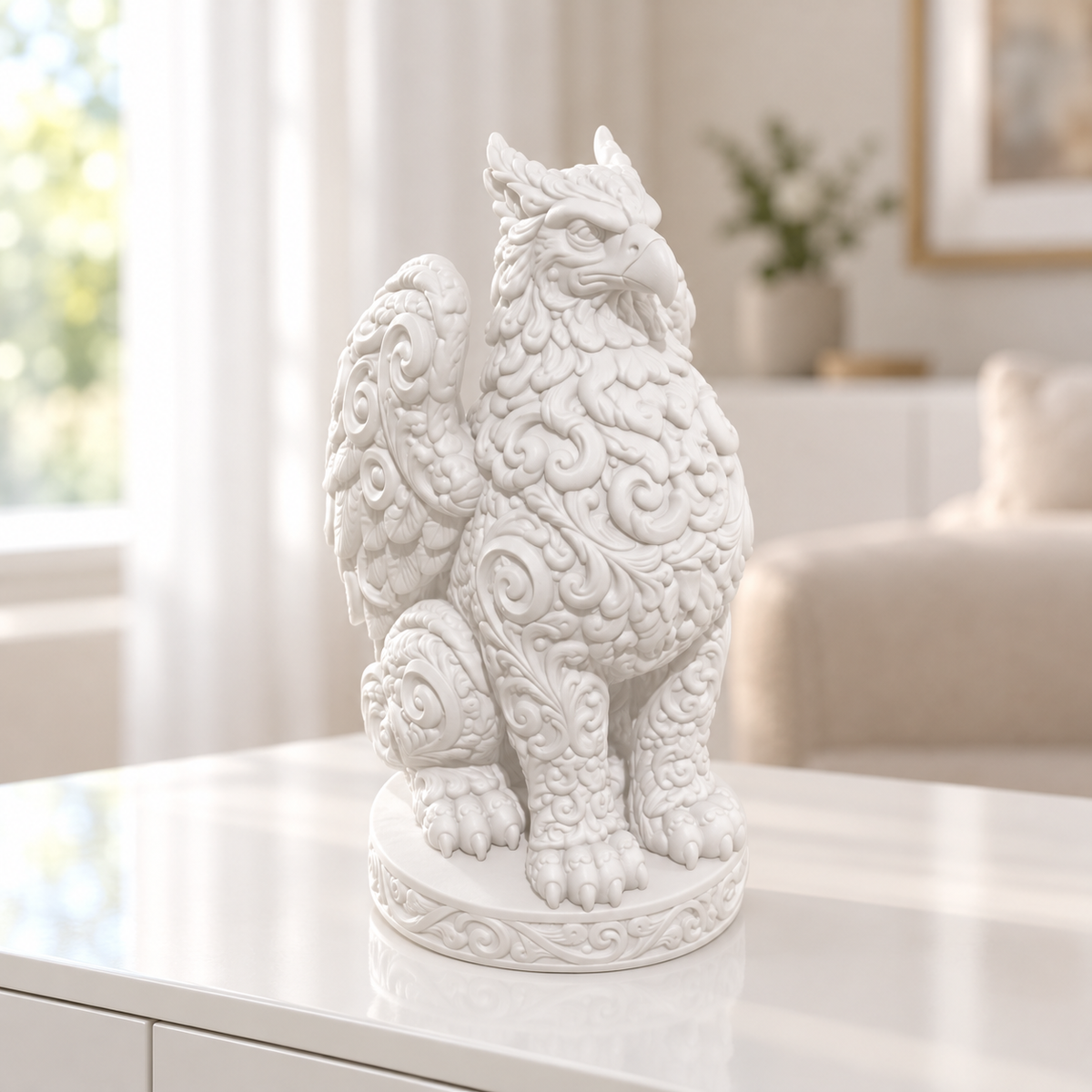 Greif Ornament - Weiss gedruckt Wohnzimmer