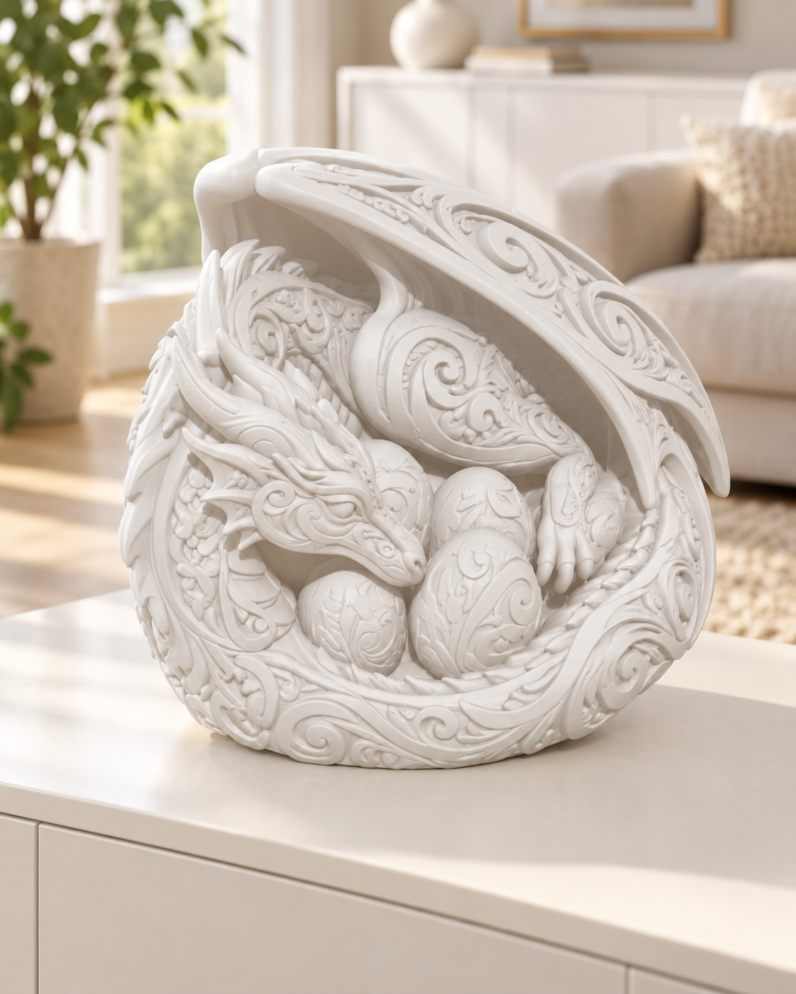 Drachenmutter mit Eiern Ornament - Weiss gedruckt Wohnzimmer