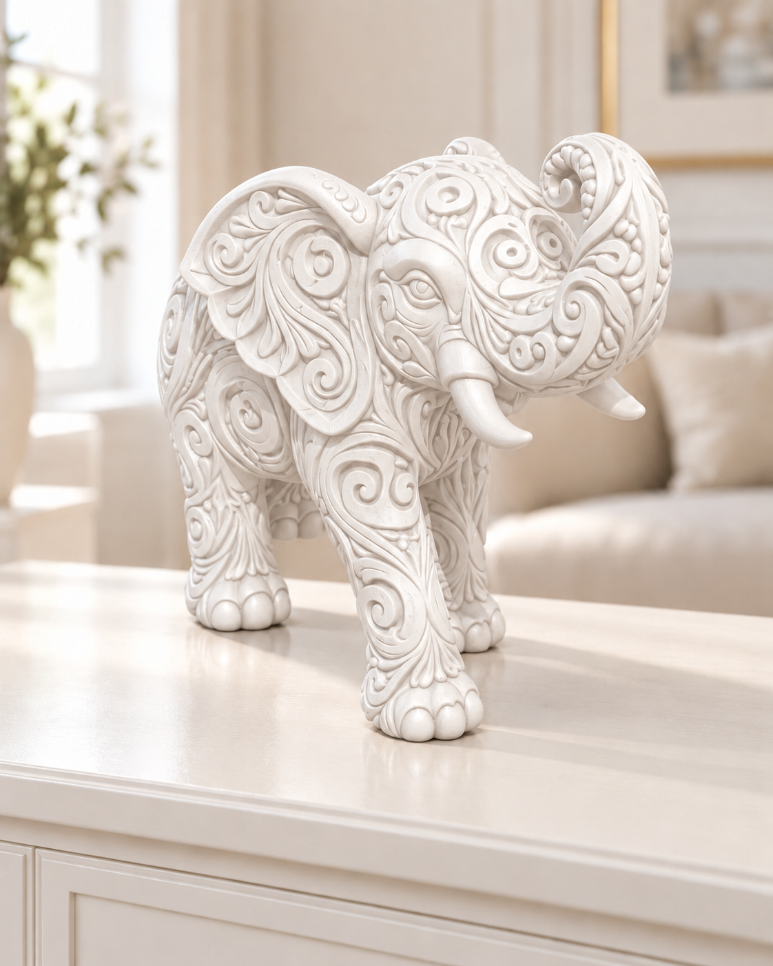 Elefant Ornament - Weiss gedruckt Wohnzimmer