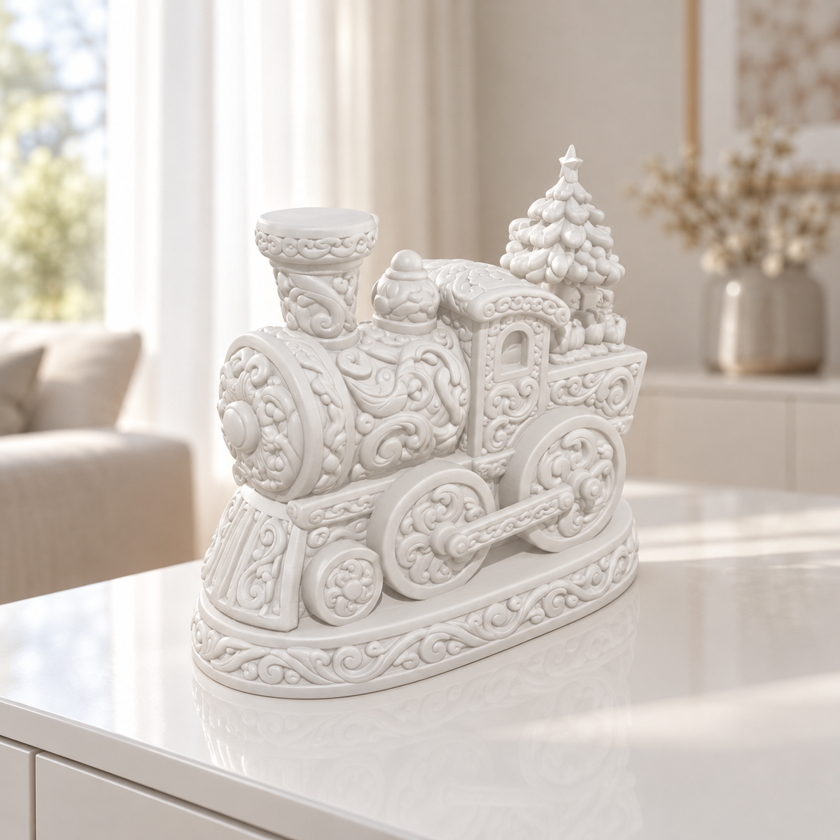 Weihnachtslok Ornament - Weiss gedruckt Wohnzimmer