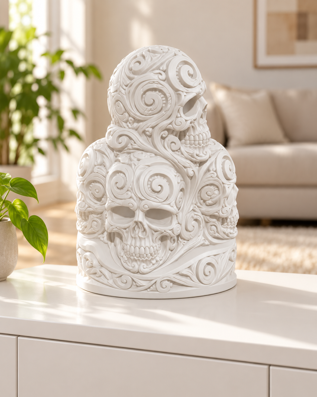 Totenkopfstapel Ornament - Weiss gedruckt Wohnzimmer