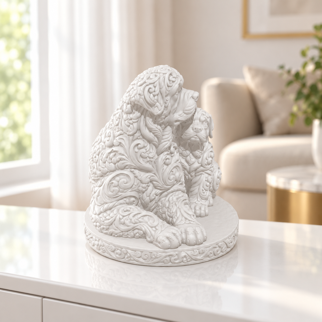 Rottweiler mit Welpe Ornament - Weiss gedruckt Wohnzimmer