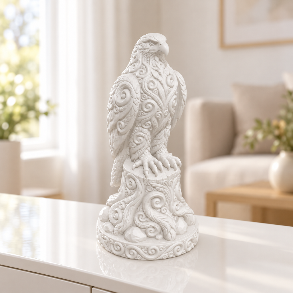 Wanderfalke auf Stamm Ornament - Weiss gedruckt Wohnzimmer