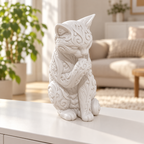 Katze beim Putzen Ornament - Weiss gedruckt Wohnzimmer