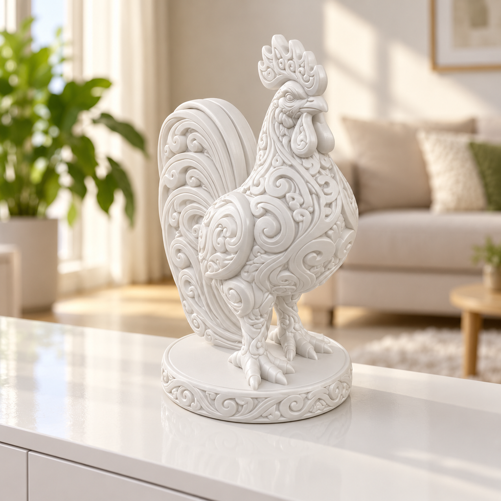 Hahn Ornament - Weiss gedruckt Wohnzimmer