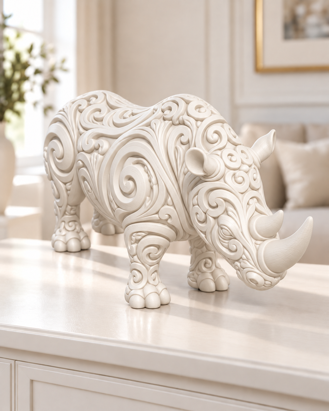 Nashorn Ornament - Weiss gedruckt Wohnzimmer