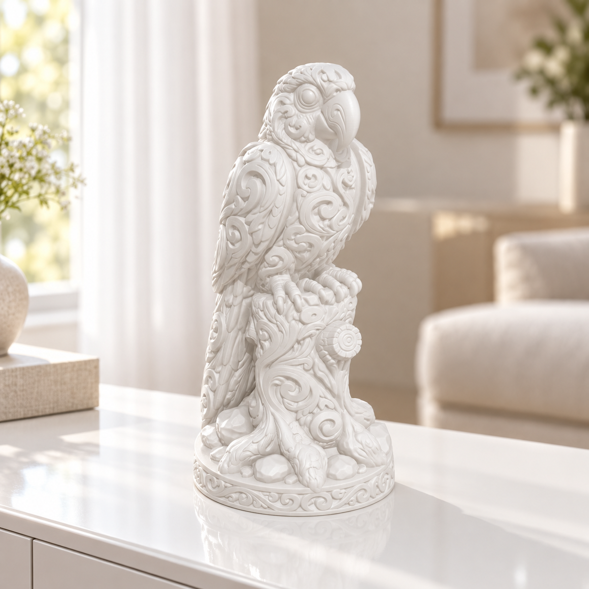 Ara auf Baumstumpf Ornament - Weiss gedruckt Wohnzimmer