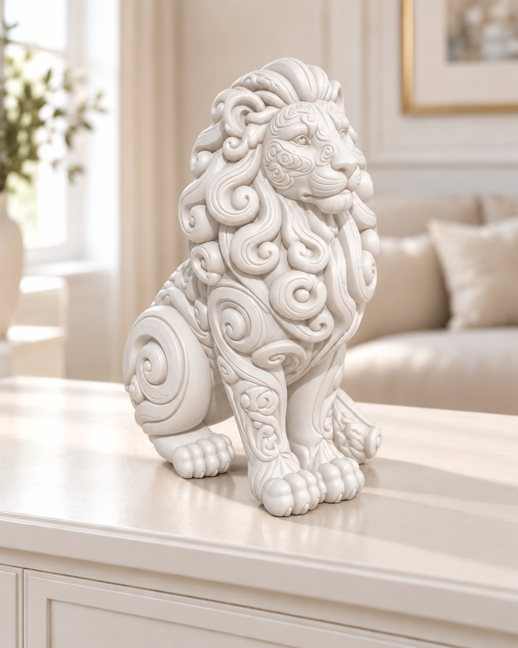 Löwe Ornament - Weiss gedruckt Wohnzimmer