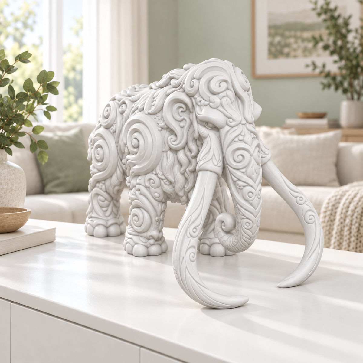 Mammut Ornament - Weiss gedruckt Wohnzimmer