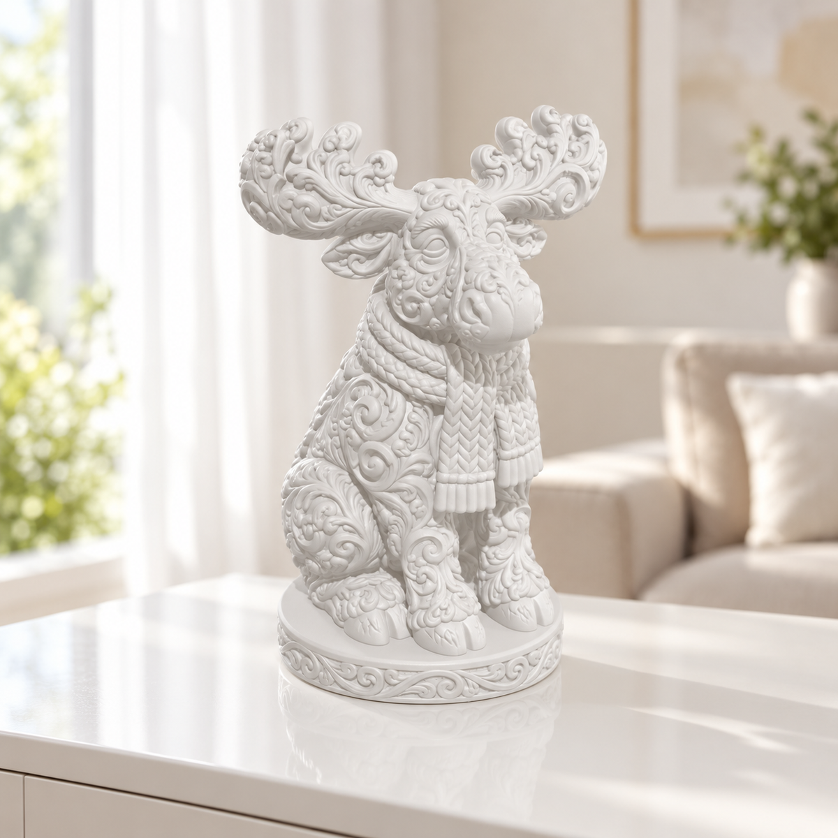 Elch mit Schal Ornament - Weiss gedruckt Wohnzimmer