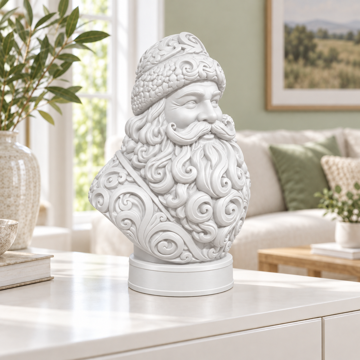 Weihnachtsmann-Büste Ornament - Weiss gedruckt Wohnzimmer