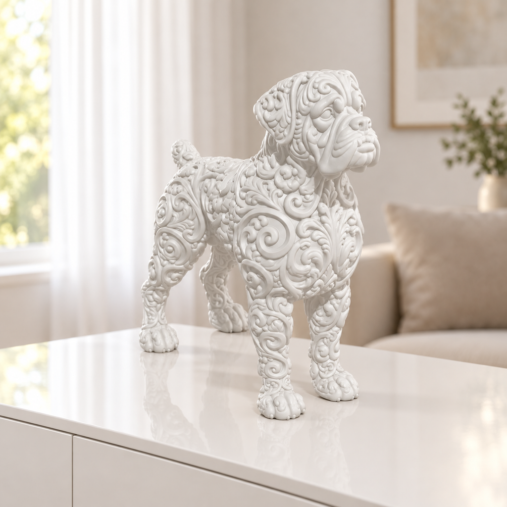 Boxer stehend Ornament - Weiss gedruckt Wohnzimmer