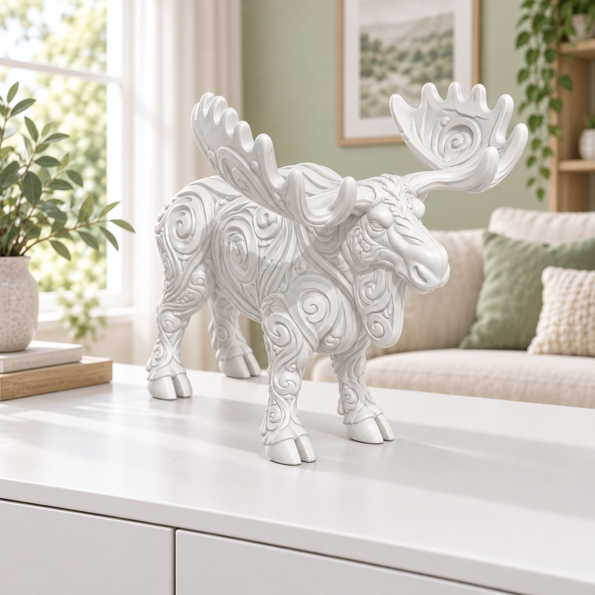 Elch Ornament - Weiss gedruckt Wohnzimmer