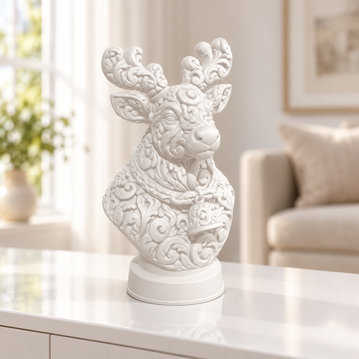 Rentierbüste Ornament - Weiss gedruckt Wohnzimmer