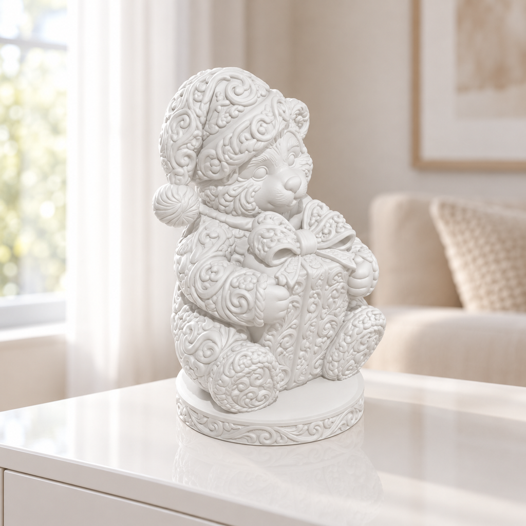 Teddy mit Geschenk Ornament - Weiss gedruckt Wohnzimmer