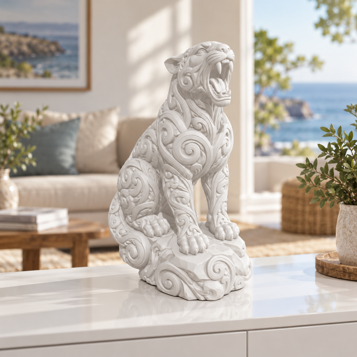 Brüllender Puma Ornament - Weiss gedruckt Wohnzimmer