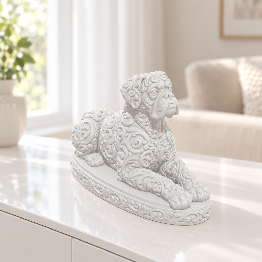Boxer liegend Ornament - Weiss gedruckt Wohnzimmer