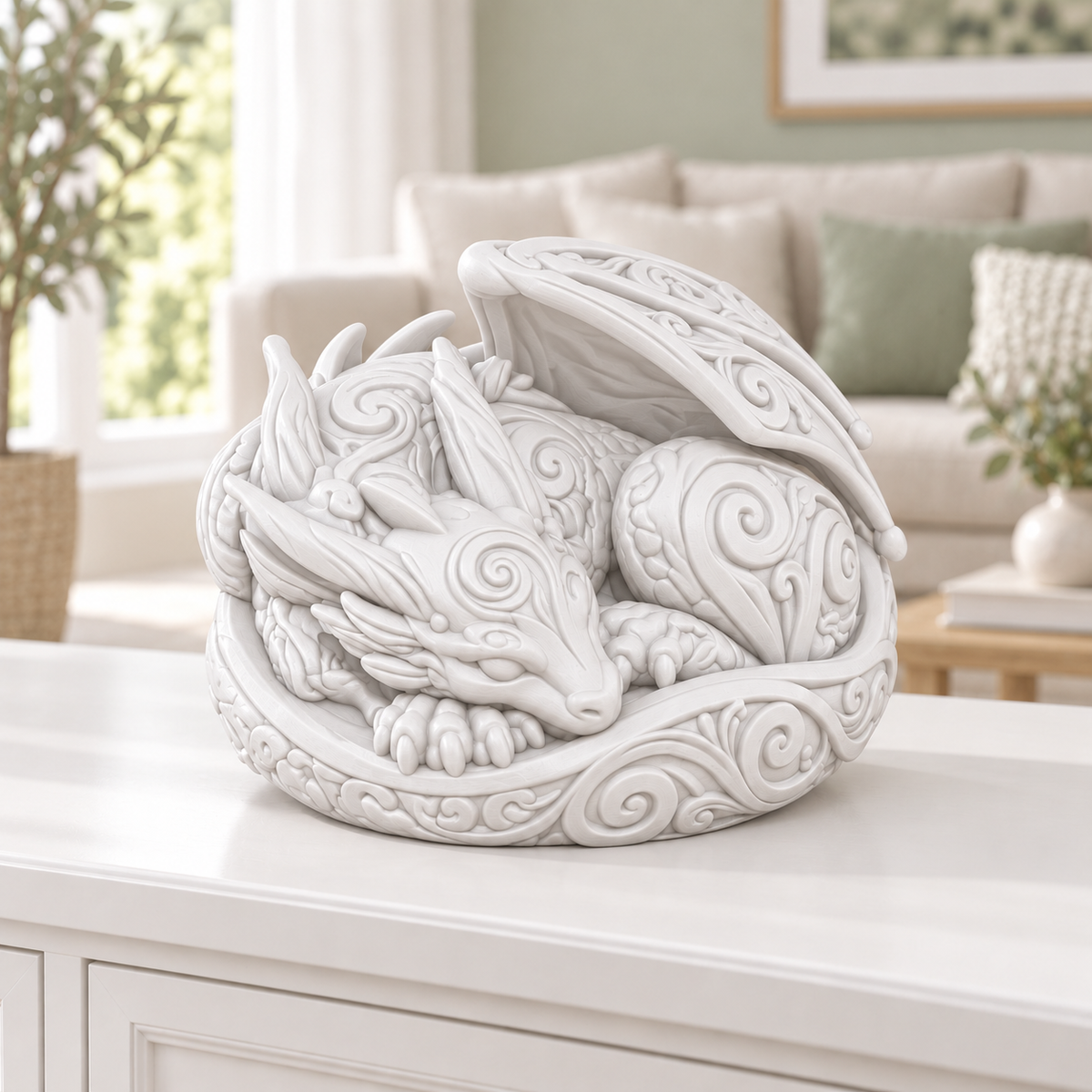 Schlafender Drache Ornament - Weiss gedruckt Wohnzimmer