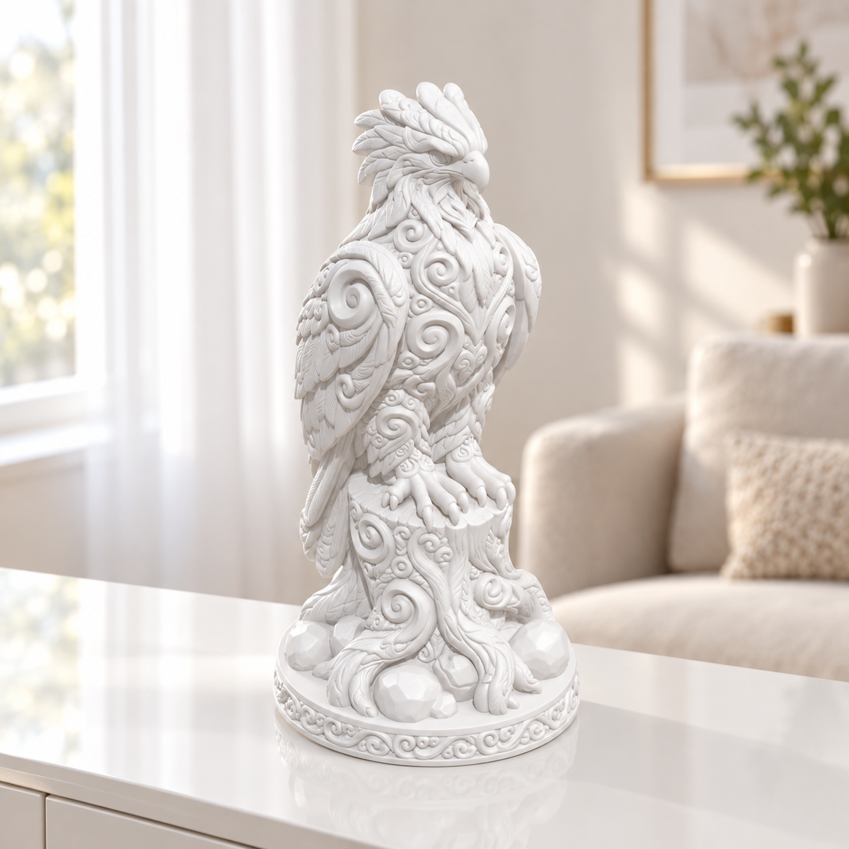 Harpyie auf Stamm Ornament - Weiss gedruckt Wohnzimmer
