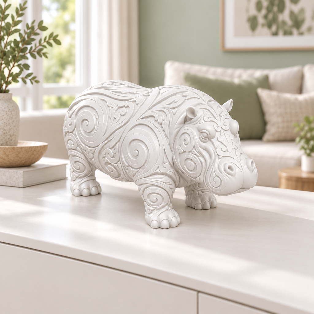 Nilpferd Ornament - Weiss gedruckt Wohnzimmer