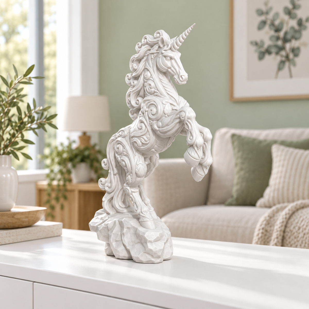 Steigendes Einhorn Ornament - Weiss gedruckt Wohnzimmer