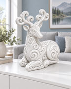 Hirsch Ornament - Weiss gedruckt Wohnzimmer