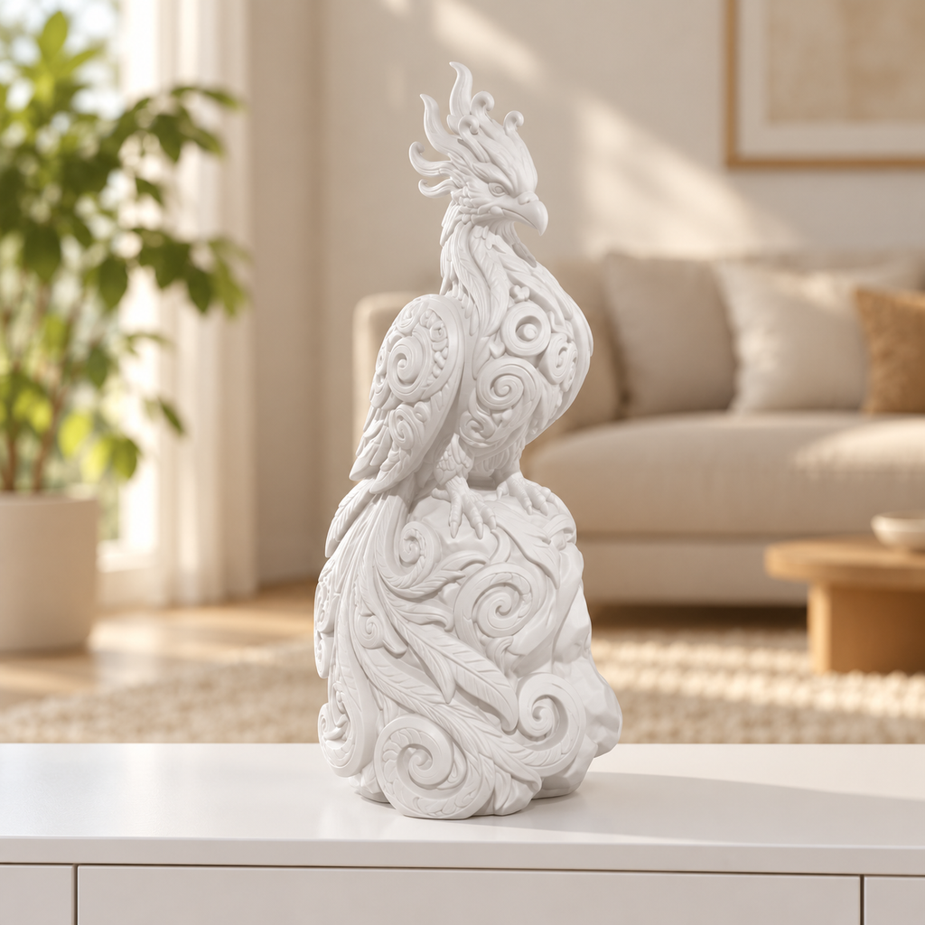 Sitzender Phönix Ornament - Weiss gedruckt Wohnzimmer