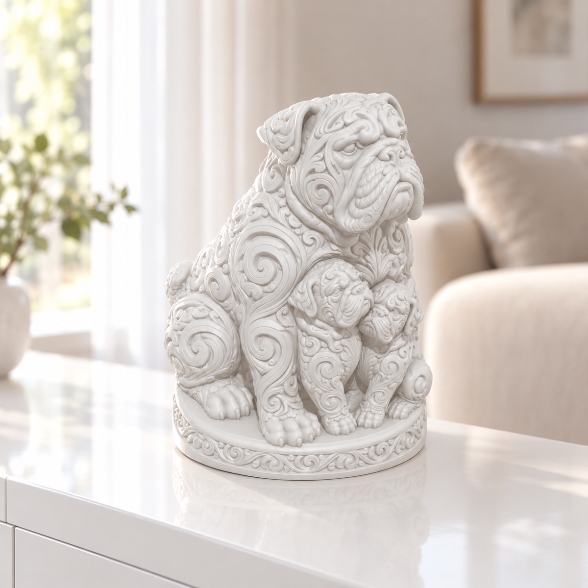 Mastiff mit Welpen Ornament - Weiss gedruckt Wohnzimmer
