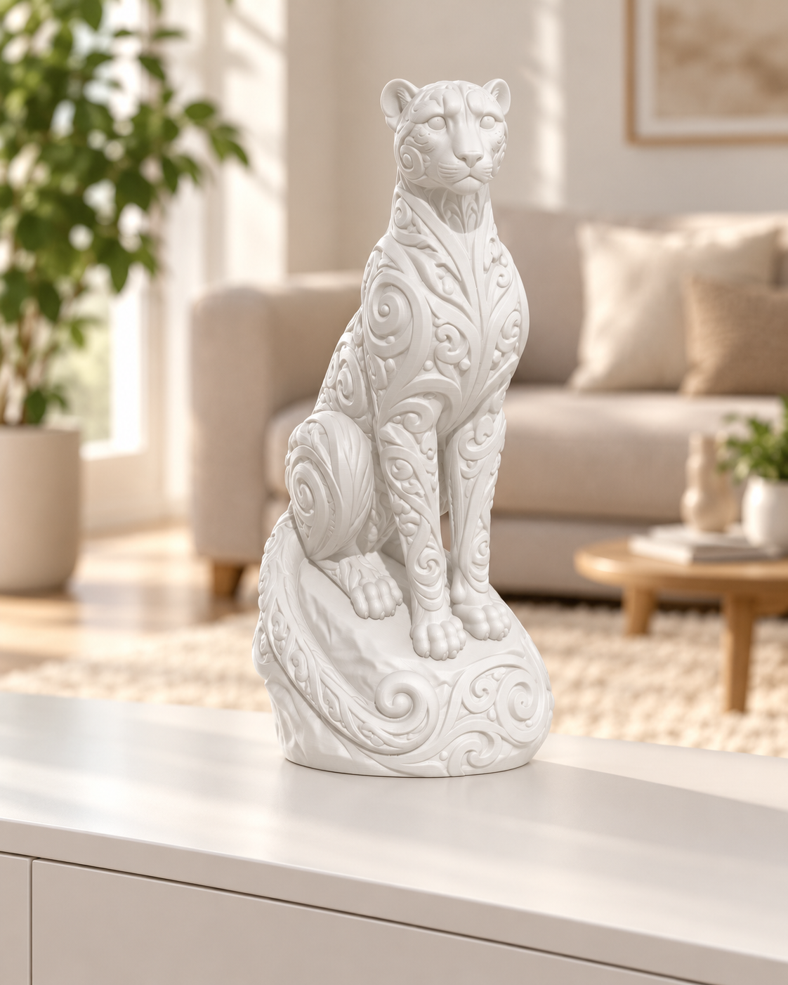 Gepard Ornament - Weiss gedruckt Wohnzimmer