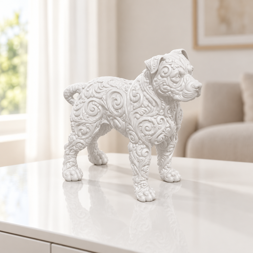Pitbull stehend Ornament - Weiss gedruckt Wohnzimmer