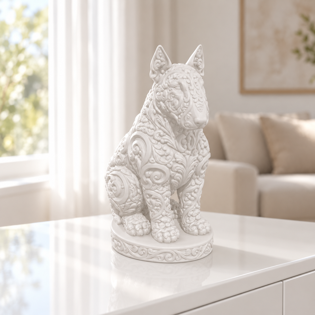 Bullterrier sitzend Ornament - Weiss gedruckt Wohnzimmer