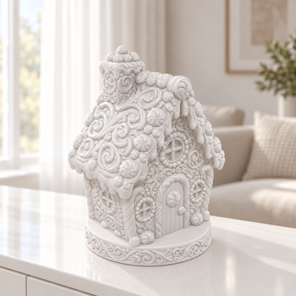 Lebkuchenhaus Ornament - Weiss gedruckt Wohnzimmer