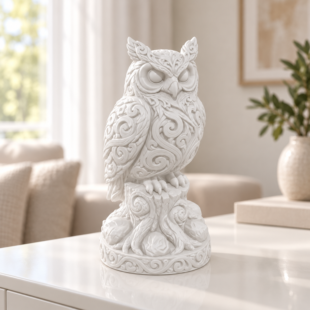 Schneeeule auf Stamm Ornament - Weiss gedruckt Wohnzimmer