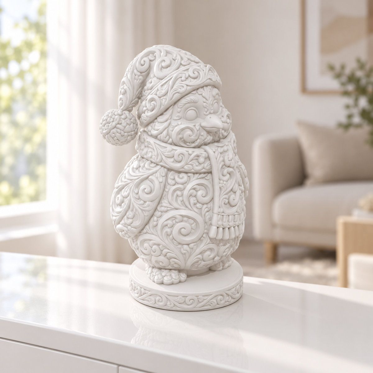 Pinguin mit Mütze Ornament - Weiss gedruckt Wohnzimmer