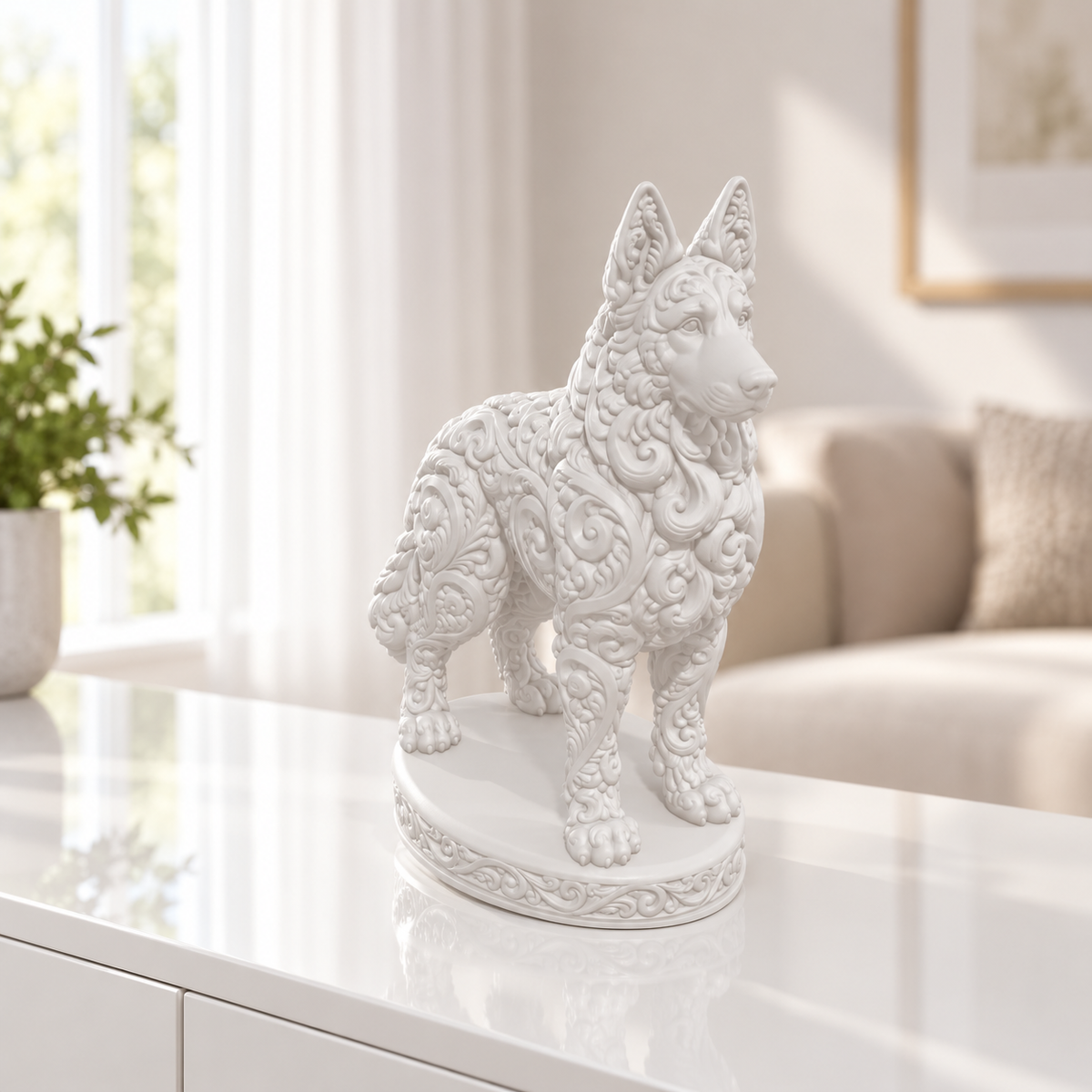 Deutscher Schäferhund Ornament - Weiss gedruckt Wohnzimmer