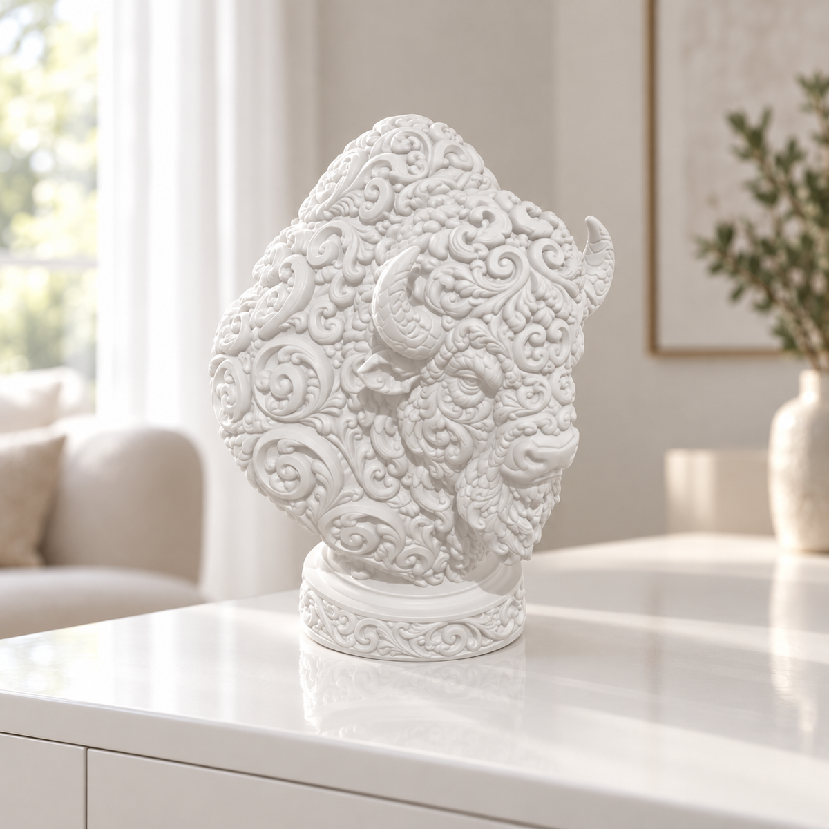 Bisonbüste Ornament - Weiss gedruckt Wohnzimmer
