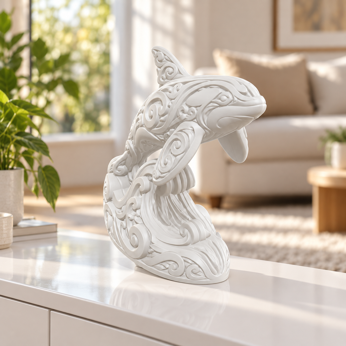 Orca auf Welle Ornament - Weiss gedruckt Wohnzimmer