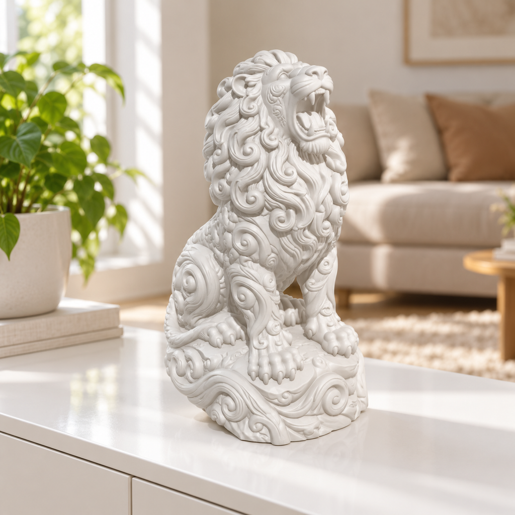 Brüllender Löwe Ornament - Weiss gedruckt Wohnzimmer