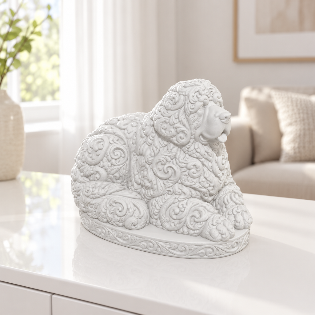 Neufundländer liegend Ornament - Weiss gedruckt Wohnzimmer